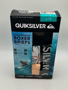 Quiksilver Underwear Men’s 3pk Performance Boxer Briefs Fly Pouch 3 Pack Large